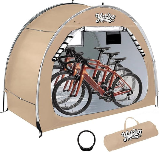 Bike Shed, Outdoor Portable Bike Storage Shed Tent, Bike Tent, Waterproof Bicycle Shelter with 210D Oxford Fabric, Bicycle Cover Fits 2-3 Bikes (Beige)