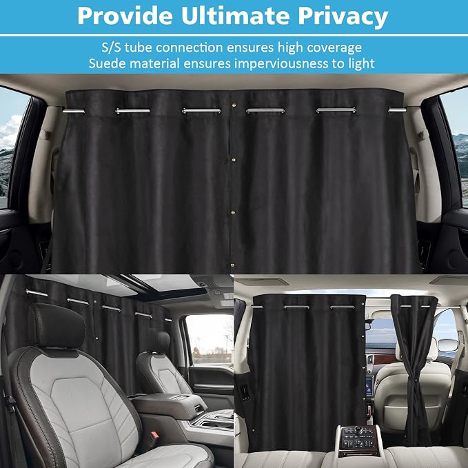 ZATOOTO Car Divider Curtain, Blackout Car Curtains with Pole for Backseat, Adjustable Length for Most Vehicles, Sedan, Vans, SUVs (5.91ft * 4.14ft)