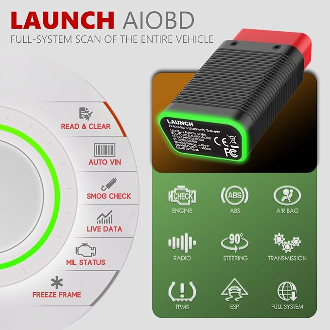 LAUNCH AIOBD AI-Powered Bluetooth OBD2 Scanner Full System AI-Assisted Diagnostic Tool OBD-II Code Reader Work with iOS/iPhone & Android