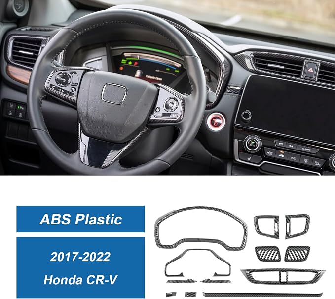 12Pcs Carbon Fiber Steering Wheel Cover AC Air Vent Cover Dashboard Cover Center Console Trim Cover Compatible with 2017-2022 Honda CR-V CRV