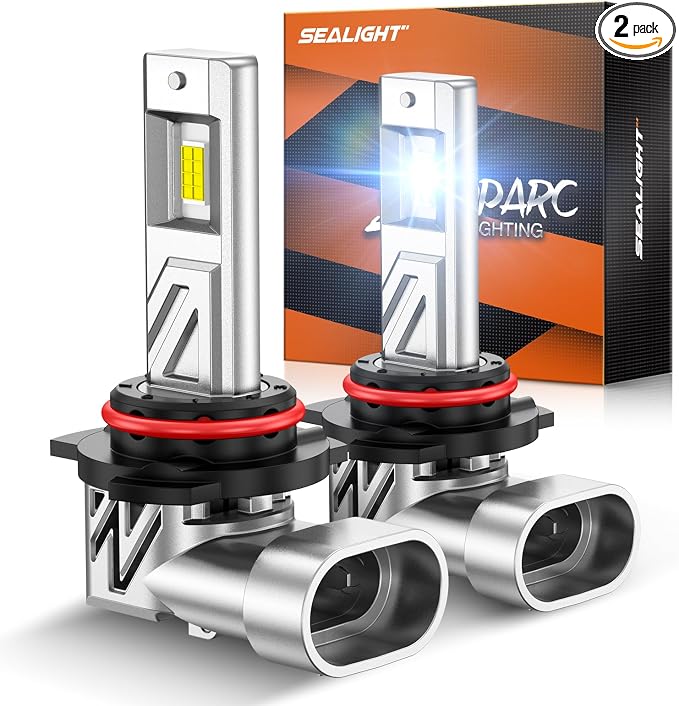 SEALIGHT 9012/HIR2 LED Light Bulb, 9X Super Brighter than Origin, 1:1 Real Size, 6500K Cool White Bulbs with 25000RPM Fan for Car Powersports ATV/UTV, 80000Hrs Lifespan, 3Mins Plug and Play, Pack of 2