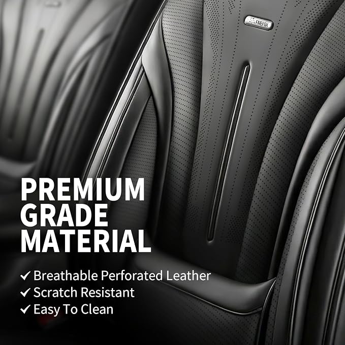 Fit XT5 Car Seat Covers for Select Cadillac XT5 2017-2026 - Premium Full Coverage Leather, Airbag Compatible & Scratch-Resistant, Waterproof & All Weather Seat Protector, Full Set, Black