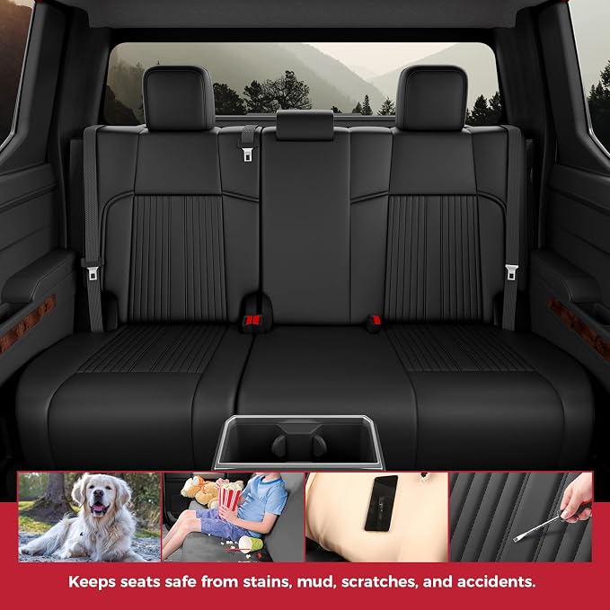 FREESOO Custom Fit Leather Tacoma Seat Covers Full Set Gen 4Th 2024-2026 Double Cab, for Sr/Sr5/Trd Prerunner/TRD Sport/TRD Off-Road/Limited, Seat Covers for Tacoma (5 Seats, Black)