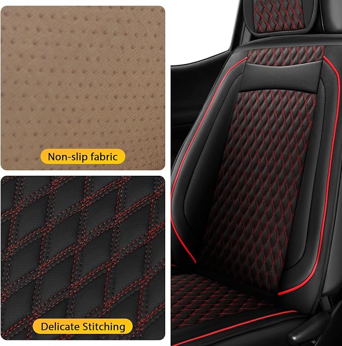 Seat Covers Front Set Compatible with Toyota Tacoma Custom 2009 to 2024 TRD Sport Off-Road TRD Pro Limited SR SR5 Package Access Double Extended Cab Pickup Truck Seat Cover (2Pcs Front Set,Black Red)
