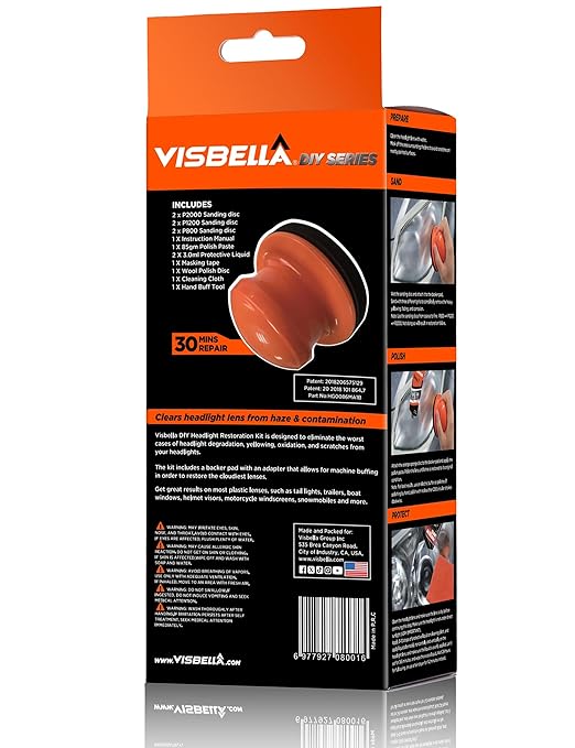Visbella Auto Vehicle Headlight Restoration Kit, DIY Car Care Electric Repair Kit to Restore Oxidation Hazy Yellow Scratch for Headlights, Taillights, Fog or Directional Lights (Manual Solution)