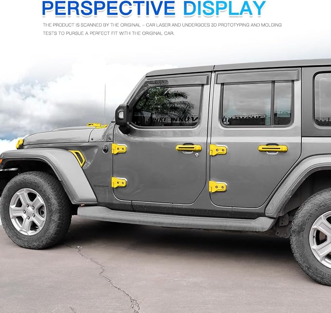 Barong for Jeep Wrangler JL JLU 2018-2025 Accessories Exterior Decoration Door Hinge Handle Engine Hood Hinge Hood Latch Wheel Eyebrow Side Air Outlet Rear Window Hinge Cover 26PCS Full Set(Yellow)