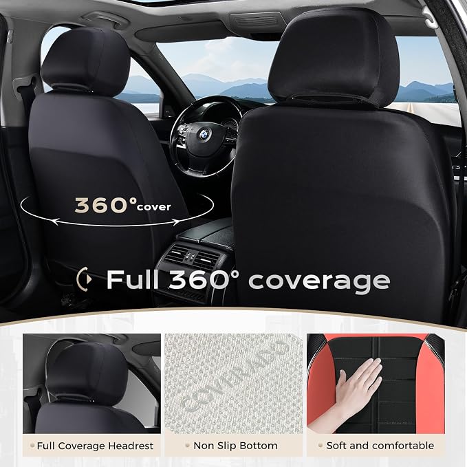 Coverado Leather Seat Covers Front and Rear Seat Cover 5 Seats Automotive Waterproof Car Seat Covers Universal Fit for Most Cars SUV Trucks, Red&Black