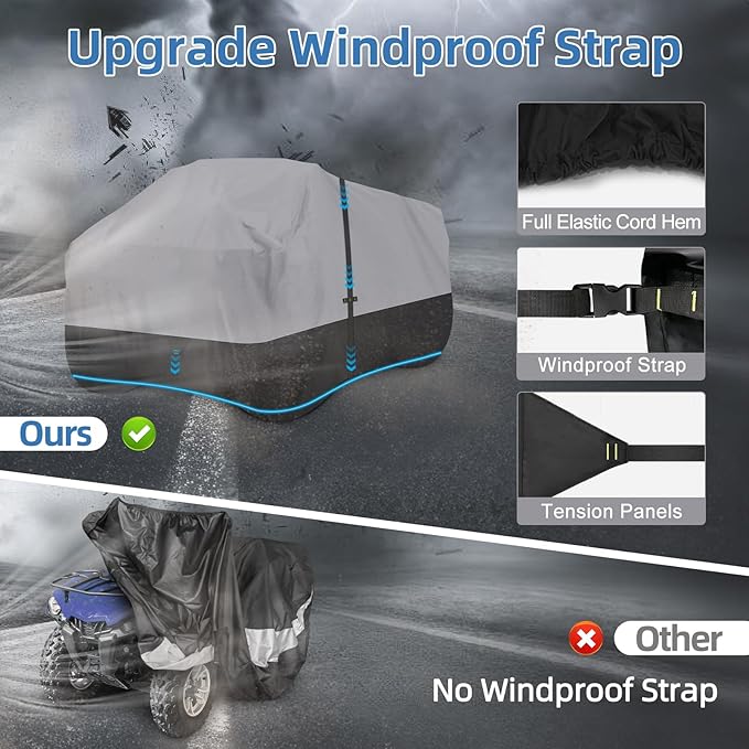 600D Waterproof & Windproof ATV Cover, 4 Wheeler Covers Outdoor Storage All Weather Protect, Quad Cover Fit for Polaris Yamaha Suzuki Honda, 95" L x 50" W x 48" H