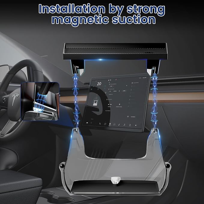 for Tesla Model Y Model 3 Center Console Organizer Tray, Computer Screen Trays Magnetic Storage Box, Behind Screen Tray Tissue holder, Tesla Model Y Accessories 2024-2021Black