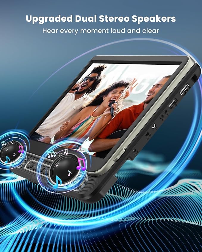 Car DVD Player, WONNIE 12" Headrest DVD Player with Mount Bracket, Supports 1080P/MP4 Video, HDMI Input/Output, AV Out, AC Adapter, Car Charger, USB Card Reader, Last Memory, All Regions