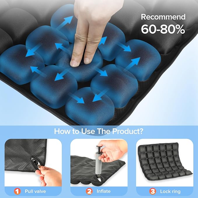 Sondour Travel Seat Cushion, Airplane Cushion Long Flight, Airplane Gadgets Inflatable Seat Cushions, Portable Airline Cushion With Air Pump, Wheelchair Cushions,Pressure Relief Seat Cushion-1 Black