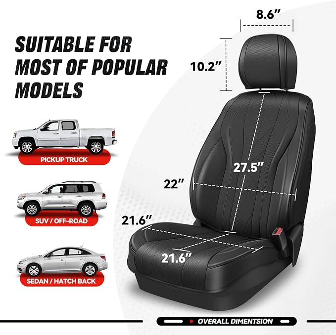 Auto Dynasty Car Seat Covers Front Set, Anti-Slip Automotive Interior Covers with Storage Pocket, Breathable Car Seat Protectors, Airbag Compatible, Universal Fit Most Vehicles, Black (Touring Series)