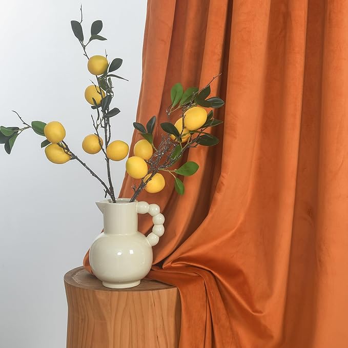Roslynwood Luxury Soft Russet Orange Velvet Curtains 72 inches Long Back Tab Thermal Insulated Blackout Window Drapes for Living Room/Bedroom/Dining Room, W52 x L72, 2 Panels