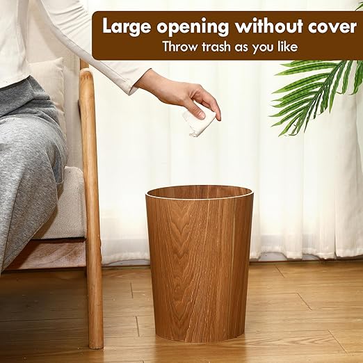 Threehoney 2 Pack 2.3 Gallons Wood Trash Can Wastebasket Natural Wood Round Wastebasket Small Trash Bin for Home, Office Under Desk, Kitchen, Bedroom, Den, Hotel, Room (Willow)