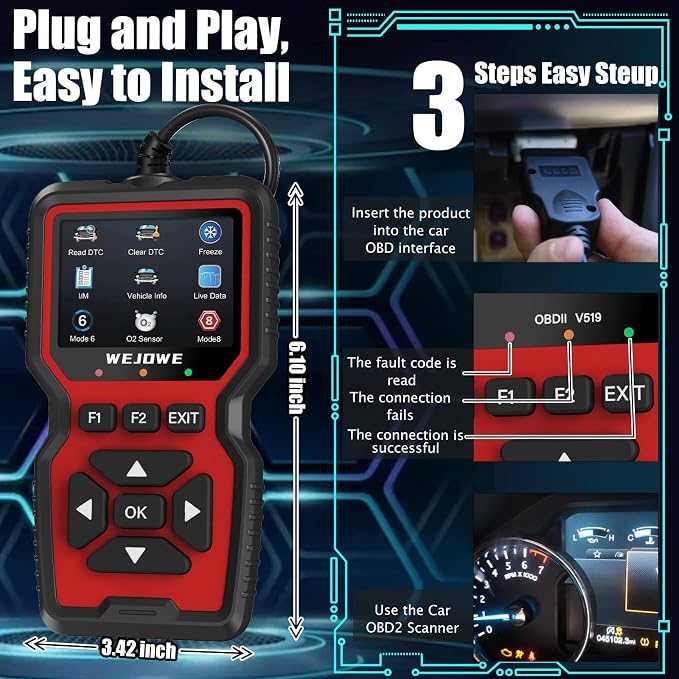 WEJOWE Upgraded OBD2 Scanner Diagnostic Tool, Check Engine Code Reader OBD2 Scanner with Reset, Battery Test Check Engine Light Mode 6, Mode 8 & I/M Car Diagnostic Scan Tool for All OBDII Car