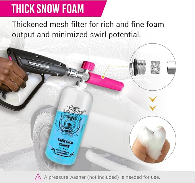 H.O.W DETAILING 1L Snow Foam Cannon, Car Foam Sprayer for Pressure Washer with 1/4'' Quick Connector & Adjustable Spray Nozzle
