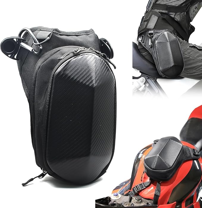 MZS Motorcycle Tank Bag, 4.5L Hard Shell Drop Leg Bag Thigh Waist Pack Magnetic Storage Bags for Men Women Cycling Hiking Running Black