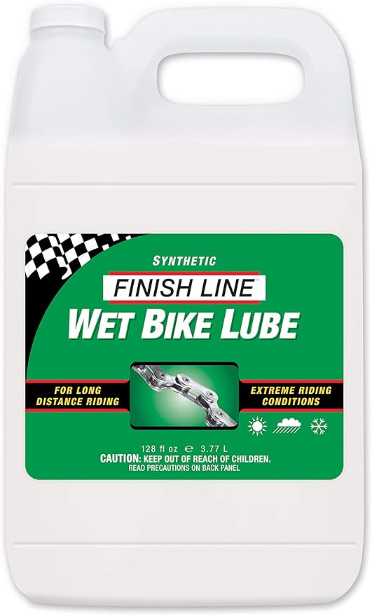Finish Line Wet Bicycle Chain Lube – Long-Lasting Wet Style Lubricant for Road, Mountain, and Gravel Bikes – Reduces Friction and Repels Water- Shop Size – 1 Gallon