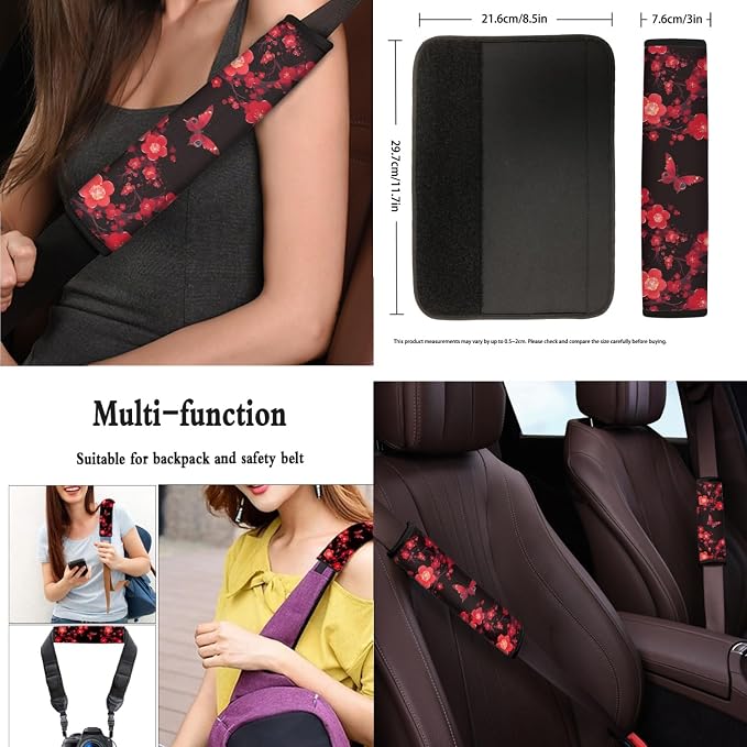 Cherry Blossom Butterfly Car Seat Cover Universal 13pc Butterfly Hand Drawing Front Back Seat Covers Bucket Seat Cover for Car, SUV & Truck Car Decor&Coaster