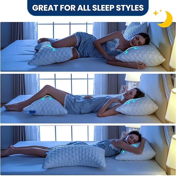 Side Sleeper Pillows for Neck & Shoulder Comfort - Ergonomic Curved Crescent Design, Adjustable Shredded Memory Foam, Cooling & Soft Cover, Extra Fill Included, King Size