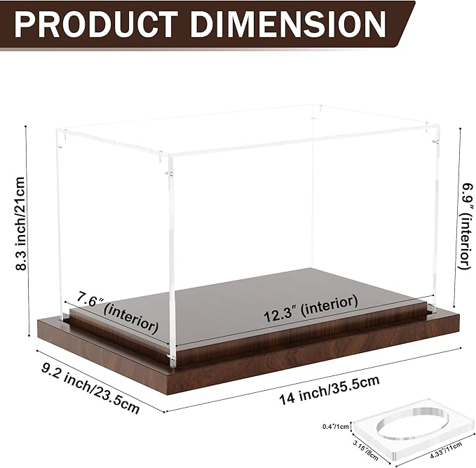 VGMiu Football Display Case with Wood Base, Acrylic Football Case Display Clear Box with Removable Built-in Ball Holder for Autographed Footballs, Sports Collectibles, Memorabilia Displays