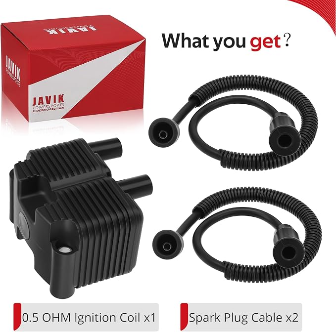 JAVIK 0.5 OHM Ignition Coil & Spark Plug Cable For Sportster 1200 Custom XL1200C/1200 Roadster XL1200R/Sportster XL883/883 Low XL883L/883 Custom XL883C 2004-2006 O.E.M# 31655-99 31996-04