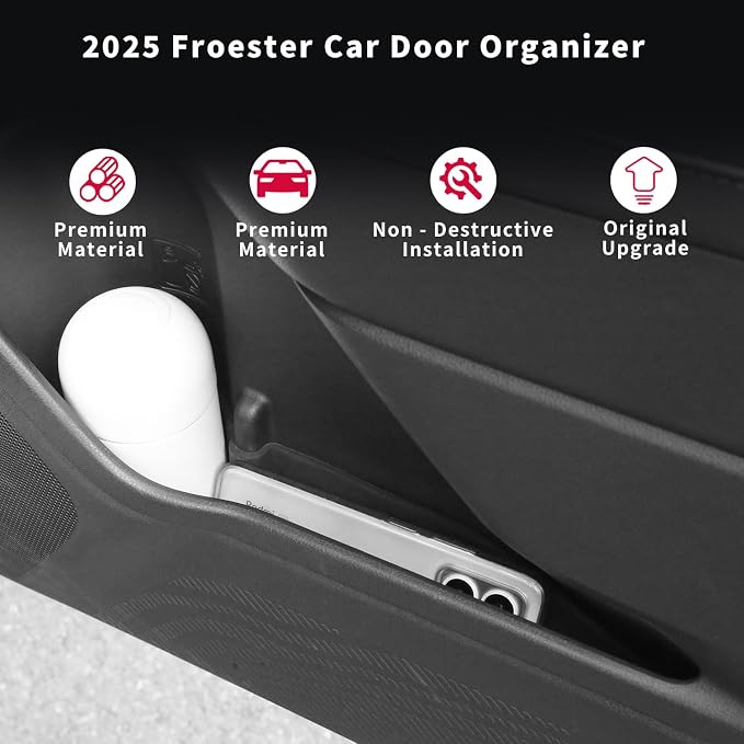 Car Door Organizer Tray for Forester 2025 2026 Accessories Front & Rear Door Pocket Inner Organizer Trays TPE for Forester Accessories 4PCS