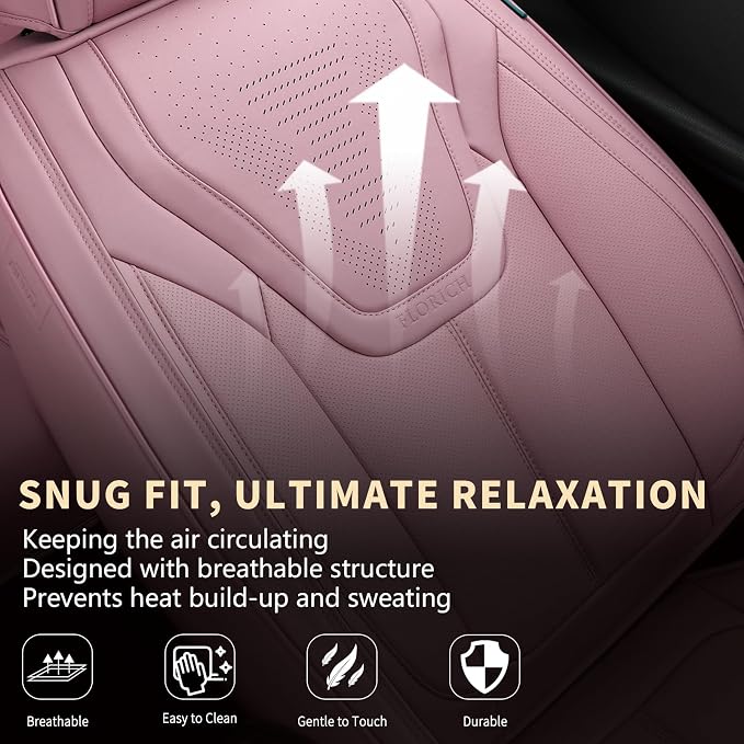 FLORICH Front Car Seat Covers, Luxury Waterproof Faux Leather Seat Covers Cushion, Breathable Car Seat Cover Protectors Universal Fit for Most 5 Seats Vehicles - Pink