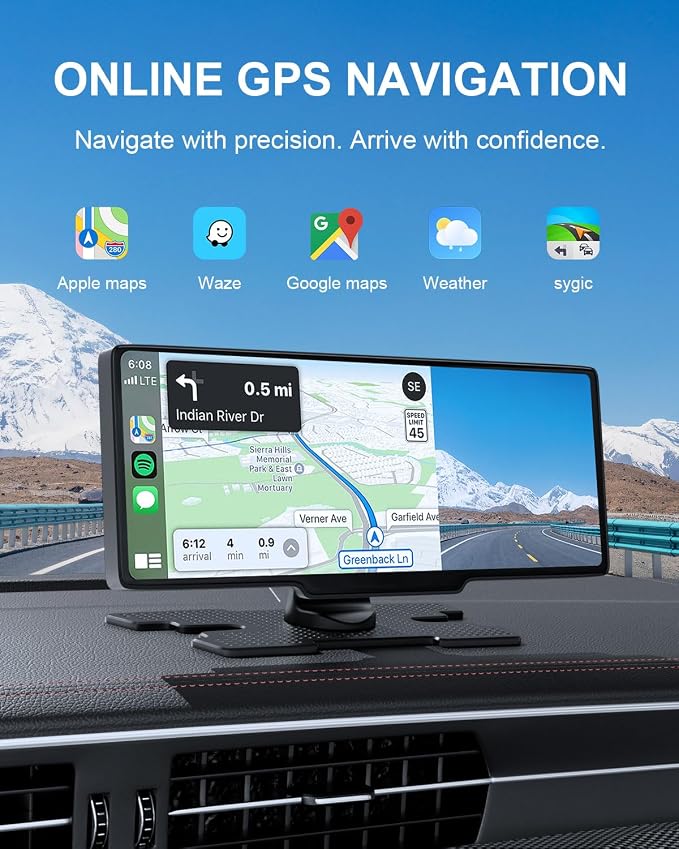 HK3 Carplay Screen for Car, 10.26’’ Wireless Apple Car Play & Android Auto Touchscreen, with 4K Dash Cam,1080P Backup Camera,64GB TF card, Car Stereo/GPS Navigation/Mirror Link/Bluetooth/Voice Control