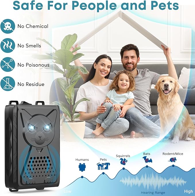 Ultrasonic Pest & Rodent Mouse Squirrels Repellent, Plug-in Electronic Rat Bat Bug Spider Repeller, Battery Operated Deterrent Control Mice for Car Engines, Replace Mouse Traps Indoor, Outdoor 2 Pack