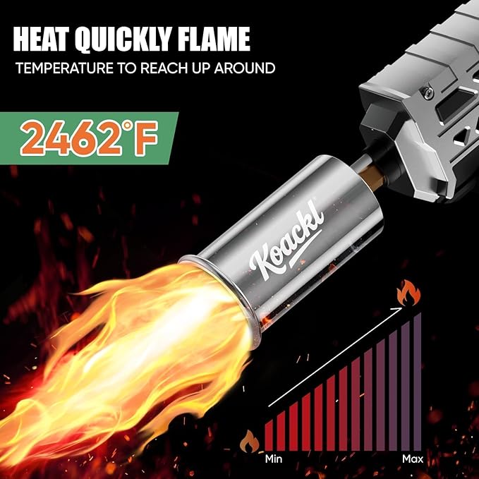 Koackl Powerful Propane Torch Gun 2 Pack, Kitchen Torch with Adjustable Flame, Flamethrower Blow Torch Gun Gas Welding Kits for BBQ, Searing Steak, Camping & Charcoal Torch Lighter(Tank Not Included)