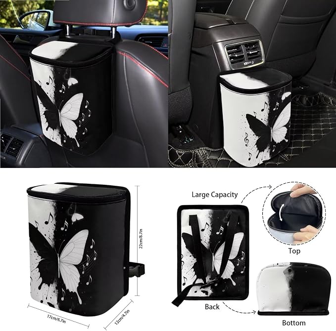 Butterfly Print Car Seat Covers Full Set with Accessories Music Note Print Car Front and Rear Seat Covers Steering Wheel Cover Safety Belt Pads Inside Rearview Mirror Cover