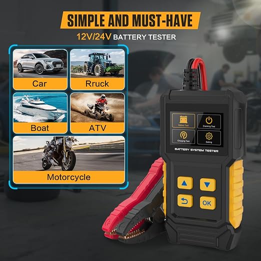 BT360 Car Battery Tester 12V 24V 30-2000 CCA Load Tester Starter Alternator Tester Automotive Charging Cranking System Tester for Motorcycle Car Truck SUV ATV Boat