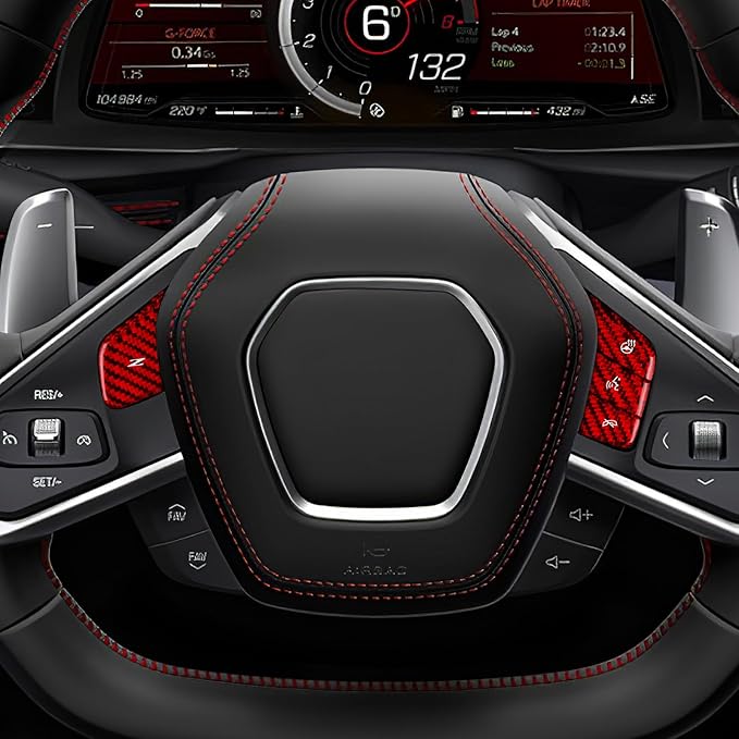 Hard Carbon Fiber, for Corvette C8 2020 2021 2022 2023 Accessories, Steering Wheel Voice Control Button Cover, 4Pcs Car Steering Wheel Button Sticker, with Heated Button
