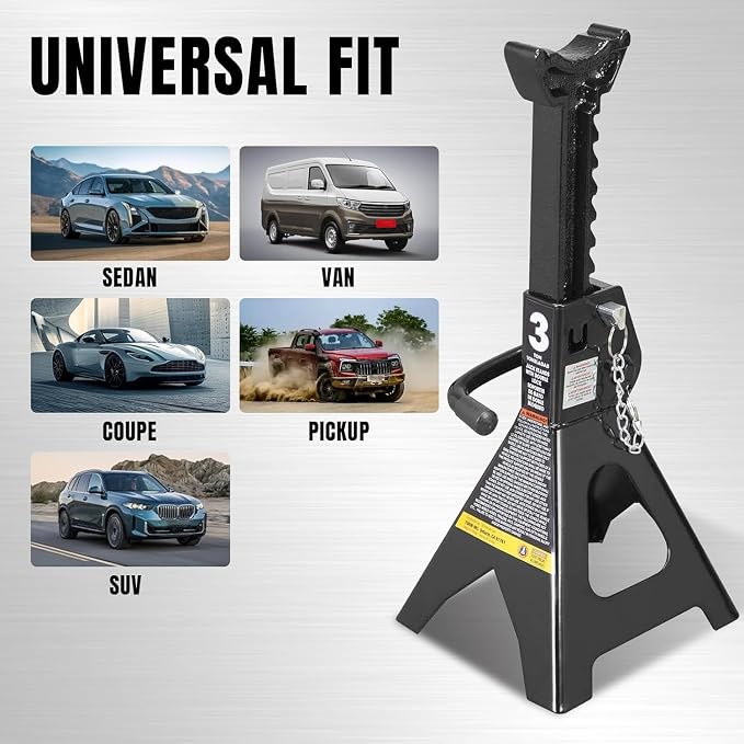 Big RED 3 Ton Double Locking Steel Jack Stands, for Lifting UTV/ATVS, Small Trucks and SUVS, Heavy Duty Steel, 6000lbs Capacity, 1 Pair, Black