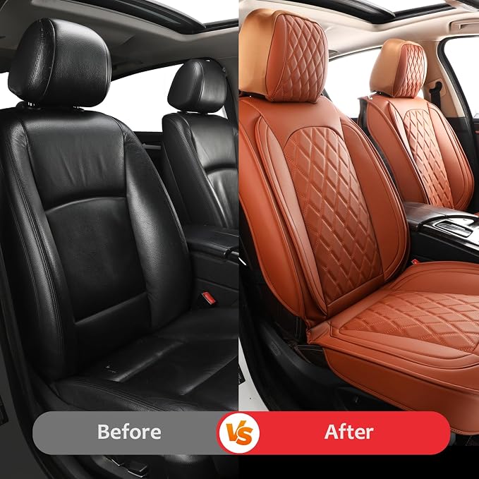 MIROZO Seat Covers Full Set,Leather Seat Covers Waterproof Seat Cover Automotive Seat Covers Car Seat Protector Vehicle Cushion Cover Universal Fits for Sedan, Truck and SUV (Full Set, Brown)