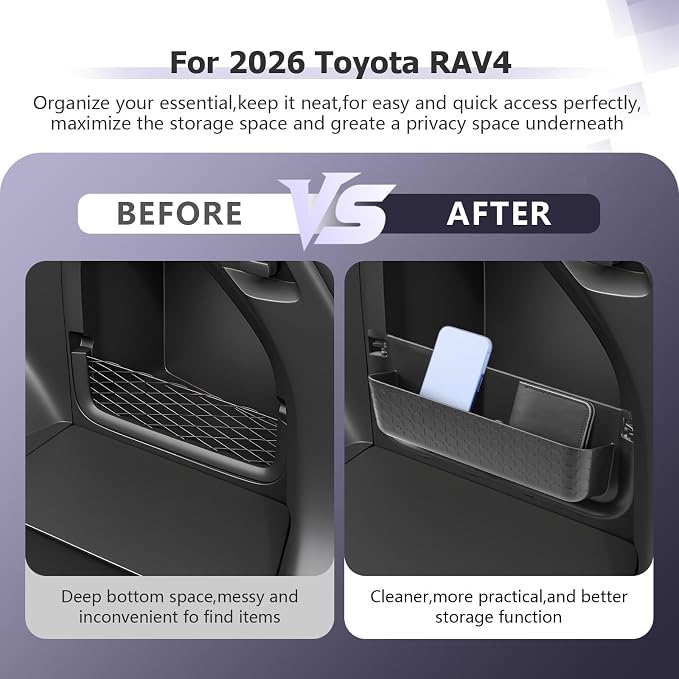 LUWU Trunk Side Pocket Storage Box Compatible with 2026 RAV 4 Accessories Armrest Console Secondary Storage Box Insert Tray Trunk Organizer ABS Material Black