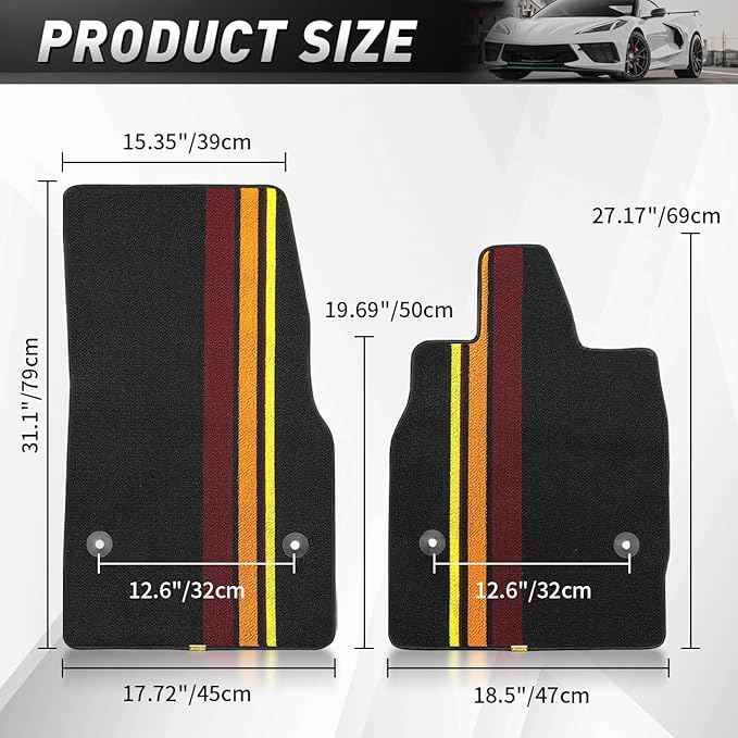 Floor Mats Protectors Floor Liners Compatible with for Corvette C8 Coupe 2020-2026 Accessories All Weather Anti-Scratch Wear-Resistant Floor Protection Carpet Foot Pad