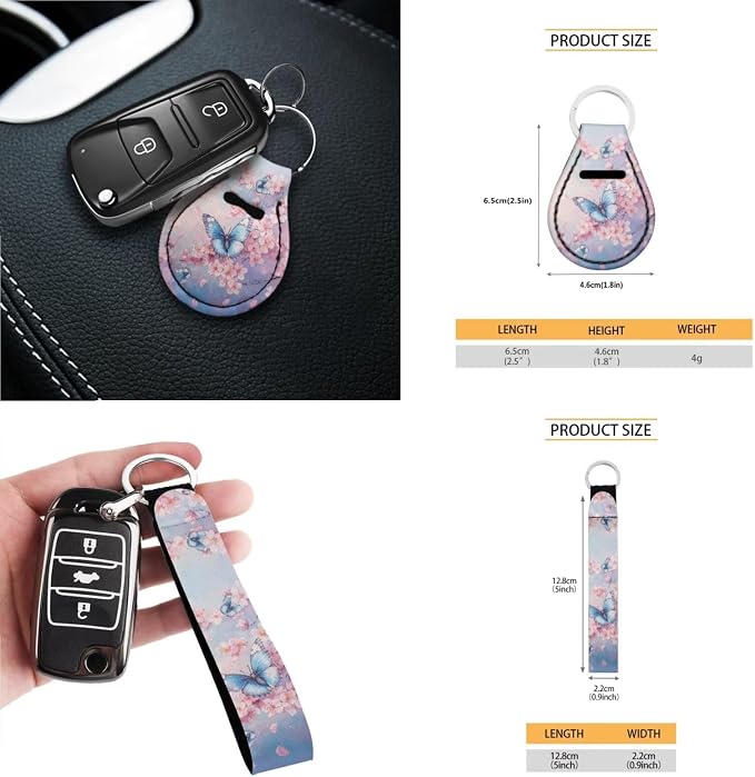 Butterfly Pink Cherry Blossom Print Car Accessories Car Seat Covers Full Set with Steering Wheel Covers+Seat Belt Pads+Coasters+Keychain+Lipstick Holder Universal Fit(13 Pack)