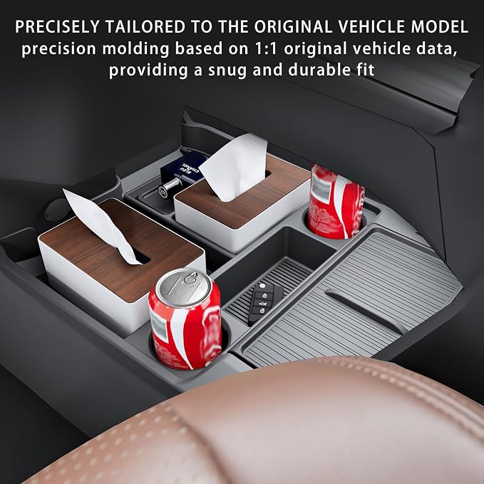 for with 2021-2026 Toyota Sienna Center Console Organizer with Cup Holder, Lower Storage Box Accessories (TPE Material with Original car Wood Grain, Grey)