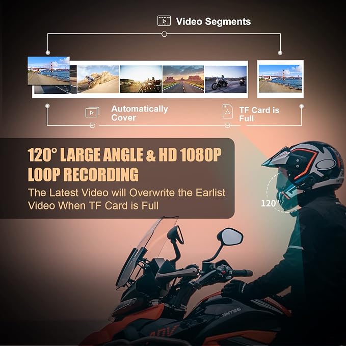 FreedConn Motorcycle Helmet Headset with Camera R1plus Helmet Intercom 1080P WiFi Motorcycle Communication Systems with CVC Noise Cancellation/Music Sharing /IP65 Waterproof(Comes with 64G TF Card)