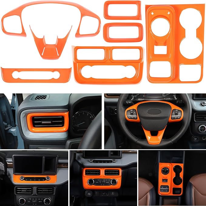 Car 7Pcs Center Console Decoration Trim Kit Compatible with Ford Maverick 2022-2024 Central Control A/C Volume Switch/Outlet Vent/Gear Shift/Steering Panel Protector Cover Interior Accessories
