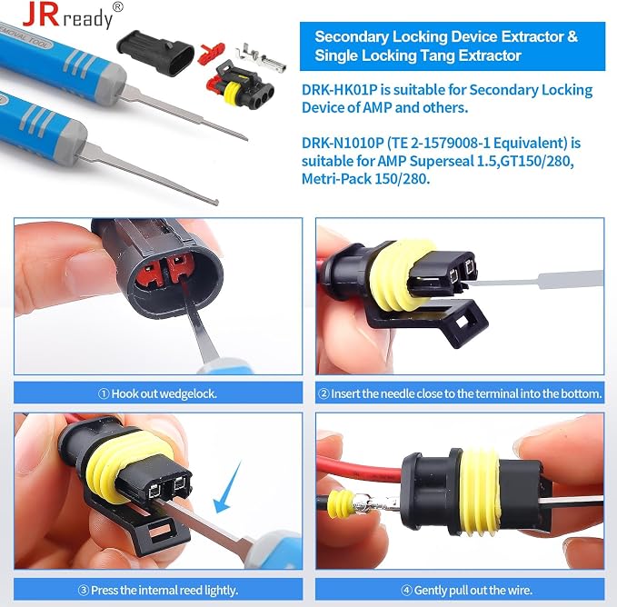 JRready ST5253 5Pcs 2mm Pin Connector Removal Tool 3mm Micro Terminal Remover Pin Out Tool Kit Wire Terminal Puller Molex Pin Extractor Contacts Release Tool Kit for Wire Connector Repair