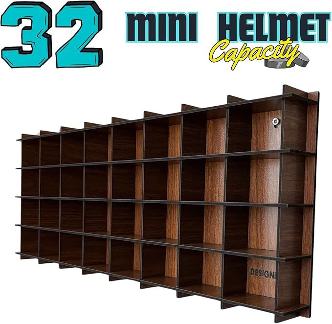 32 Mini Helmet Display Case,Mini Football Helmets,Football Helmet Display Case,Mini Football Helmet Shelf (Walnut)