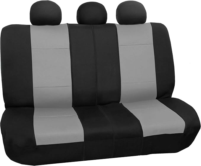 FH Group Waterproof Neoprene Car Seat Covers Rear Set– Universal Fit Split Bench Back Seat Cover, Durable Automotive Seat Protector for Cars, SUVs & Vans, Gray/Black