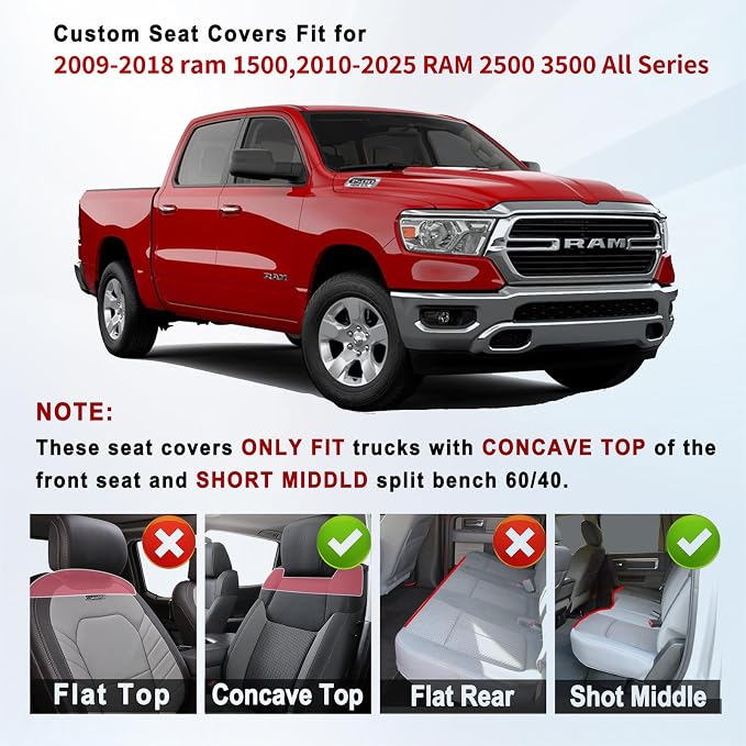 Huidasource Dodge Ram Seat Covers Full Set, Full Coverage Waterproof Leather Truck Seat Cushion Protector Custom Fit for 2009-2018 Ram 1500, 2010-2025 2500/3500 Crew Mega Cab(Full Set/Black)