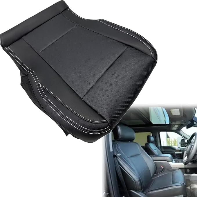 SecosAutoparts Driver Side Bottom and Top Lean Back Replacement Perforated Leather Seat Cover Black Compatible with Ford F-150 Lariat 2015-2017 Compatible with Ford F250 F350 Lariat XLT 2017-2022