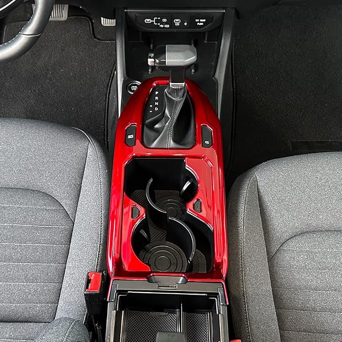 Car Center Console Gear Shift Panel Cover & Water Cup Holder Frame Trim - Compatible with KIA K4 2024-2026 Accessories-red