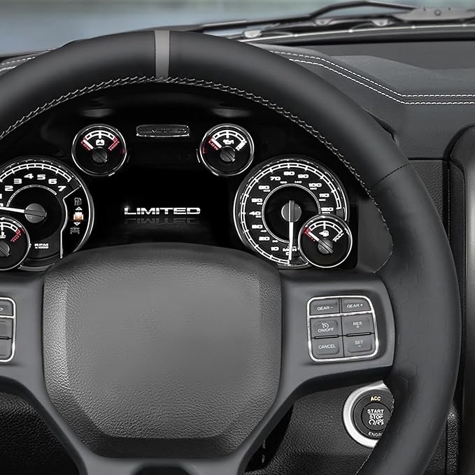 MEWANT Hand Sew Black Solid Embossed Artificial Leather Steering Wheel Cover for Dodge RAM 1500 2012-2018 1500 Classic