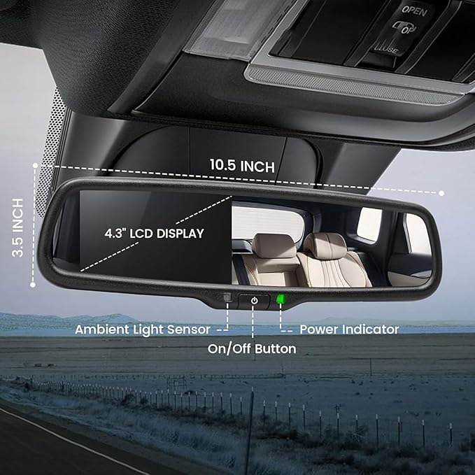 EVGATSAUTO Car Mirror Monitor, 4.3 inch HD 480 x 272 Resolution Digital Auto Dimming Rear View Parking Monitor with Bracket